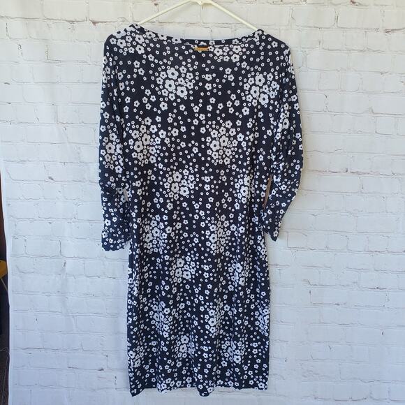 EUC Michael Kors Bell Sleeve Mod Shift Dress Size Med Black White Floral Retro - Picture 2 of 6